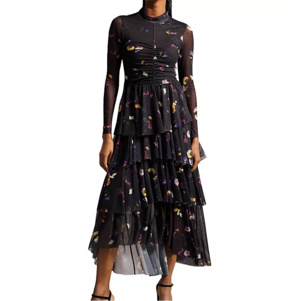 Ted Baker London Black Multicolor Floral Long Sleeve Dress